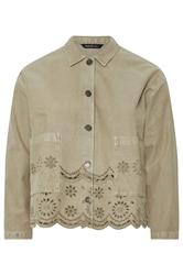 YOURS Curve Khaki Green Broderie Anglaise Twill Shacket