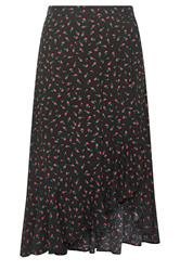 YOURS Curve Black Ditsy Floral Ruffle Skirt