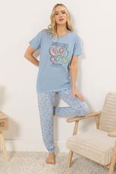 LTS Tall Women's Blue Summer Fruits 'Amalfi Coast' Slogan Cotton Pyjama Set | Long Tall Sally  3