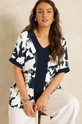EVANS Plus Size Navy Blue Floral Jersey Top 3