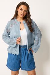 YOURS Plus Size Blue Crochet Knitted Cardigan | Yours Clothing 3
