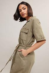 PixieGirl Petite Women's Brown Tie Waist Cotton Wide Leg Jumpsuit | PixieGirl 1
