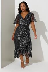 YOURS LONDON Plus Size Black & Silver Metallic Dobby Wrap Dress | Yours Clothing 3