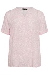 YOURS Curve Pink Crinkle Floral Notch Neck Top