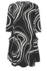 YOURS Curve Black Abstract Swirl Tunic Dress