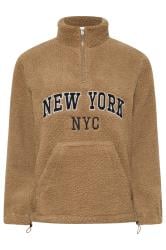 PixieGirl Petite Women's Beige Brown Slogan Half Zip Teddy Fleece | PixieGirl 5