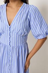 PixieGirl Petite Women's Blue Stripe Button Midi Dress | PixieGirl  4