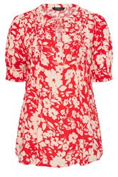 EVANS Plus Size Red Floral Pintuck Tie Neck Blouse | Evans 6