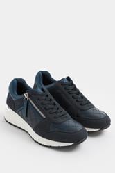 Navy Blue Quilted Wedge Trainer In Wide E Fit