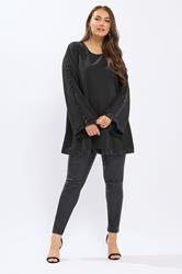 YOURS Plus Size Black Sequin Panel Flare Tunic Top | Yours Clothing 1