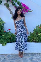 PixieGirl Petite Women's Black Zebra Print Cowl Neck Maxi Slip Dress | PixieGirl 1