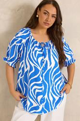 EVANS Plus Size Cobalt Abstract Tie Neck Blouse | Evans 3