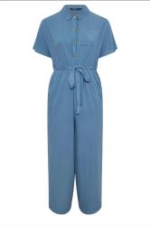 YOURS Plus Size Blue Wide Leg Chambray Jumpsuit | Yours Clothing 5