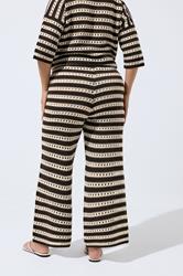 LIMITED COLLECTION Plus Size Chocolate Brown Stripe Crochet Wide Leg Trousers | Yours Clothing 2