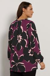 EVANS Plus Size Purple & Black Floral Tie Neck Blouse | Evans 2