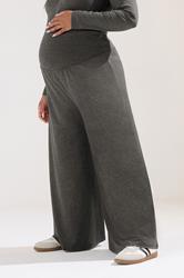 BUMP IT UP MATERNITY Plus Size Charcoal Grey Extra Wide Leg Trousers | Yours Clothing 3
