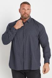 D555 Big & Tall Navy Blue Micro Spot Print Button Shirt | BadRhino 3