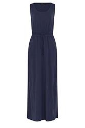 LTS Tall Dark Blue Tie Waist Cotton Maxi Dress
