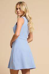 PixieGirl Petite Women's Light Blue Tie Front Full Mini Dress | PixieGirl 2