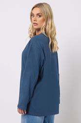 YOURS Plus Size Navy Blue Seam Detail Skater Top | Yours Clothing 2