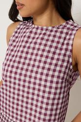 PixieGirl Petite Women's Burgundy Red Cotton Gingham Top | PixieGirl  5