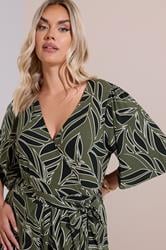YOURS Plus Size Khaki Green Leaf Wrap Maxi Dress | Yours Clothing 4