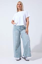 LIMITED COLLECTION Plus Size Blue Floral Embroidered Jeans | Yours Clothing 3