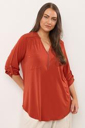 EVANS Plus Size Orange Zip Front Jersey Blouse | Evans  3