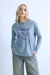 LTS Tall Blue 'La Patisserie' Slogan Long Sleeve T-Shirt | Long Tall Sally 3