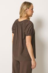LTS Tall Women's Chocolate Brown Linen Button Blouse | Long Tall Sally 2