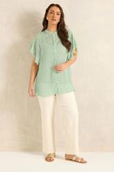 EVANS Curve Green Frill sleeve Blouse | Evans 1