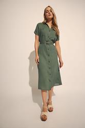 LTS Tall Khaki Green Linen Button Midi Dress | Long Tall Sally 3