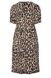 EVANS Plus Size Brown Button Through Animal Print Midi Dress | Evans 5