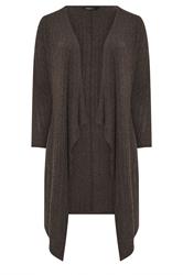 YOURS Curve Chocolate Brown Ribbed Midaxi Waterfall Cardigan