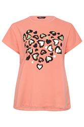 YOURS Curve Light Orange Leopard Heart T-Shirt