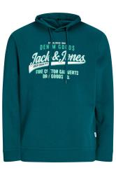 JACK & JONES Big & Tall Teal Blue Printed Logo Hoodie | BadRhino 1
