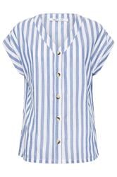 M&Co Blue Stripe Cotton Button Blouse | M&Co 5