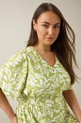 EVANS Plus Size Chartreuse Green Leaf Print Midi Dress | Evans  6