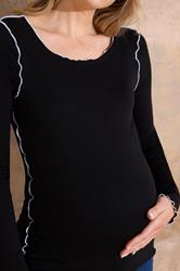 LTS Tall Maternity Black Contrast Stitch Ribbed Top | Long Tall Sally 4