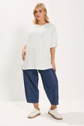 YOURS Plus Size White Woven Panel Oversized T-Shirt | Yours Clothing 1