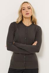 LTS Tall Women's Chocolate Brown Crew Neck Button Cardigan | Long Tall Sally 3