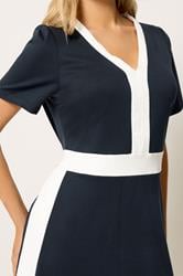 M&Co Navy Blue Colourblock Dress And Jacket Set | M&Co 5