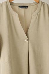 EVANS Plus Size Natural Brown Button Front Short Sleeve Blouse | Evans 7