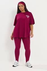 YOURS ACTIVE Plus Size Burgundy Red 'Self Care Club' T-Shirt | Yours Clothing 2