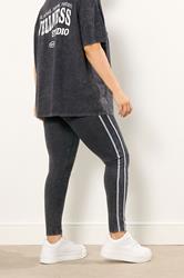 YOURS ACTIVE Plus Size Grey Acid Wash Side Stripe Leggings | Yours Clothing 2