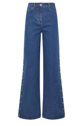 LTS Tall Dark Blue Pearl Detail Cotton Wide Leg Jeans | Long Tall Sally 6