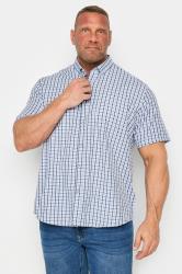 KAM Big & Tall Blue Short Sleeve Gingham Shirt | BadRhino 3
