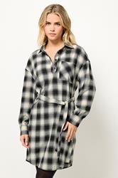 PixieGirl Petite Women's Black Check Print Shirt Dress | PixieGirl 3