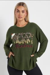 YOURS Plus Size Khaki Green 'Merry Christmas' Sequin Embellished Sweatshirt | Yours Clothing  3