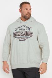 JACK & JONES Big & Tall Grey Authentic Logo Hoodie | BadRhino 2